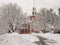 New England church in winter