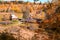 New England rural farm and landscape with colorful autumn foliage.