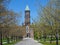 New England style brick school or college building with clock tower