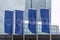 New european central bank in frankfurt germany with europe flags