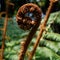A new fern frond, a koru just starting to unfurl into a new leaf, New Zealand