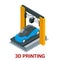 New generation of 3D Printing Machine printing car. Vector isometric illustration