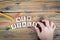 New Goals. Wooden letters on the office desk