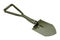 New green engineer shovel, for a picnic or for a hike, on a white background, diagonal arrangement