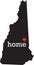New Hampshire home state - black state map with Home written in white serif text with a red heart.