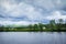 New Hampshire river on bright cloudy blue day