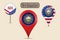 New Hampshire US state round flag. Map pin, red map marker, location pointer. Hanging wood sign. Vector illustration