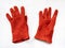 New handmade felted red gloves on gray