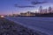 New Hartford, New York - Apr 1, 2020: Evening Twilight View of Commercial Drive in New Hartford, New York and the New Hartford