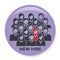 New Hire Button Portraying Different People with Men and Women in Suits and One Person Standing Out as the Person who got Hired