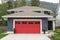 New Home House Exterior Blue with a Bright Red Garage Door Elevation