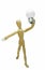 New idea concept. Man wood figure and light electrical bulb.