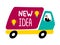 New idea delivery truck. Businesswoman drive truck with ideas vector illustration