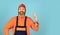 New idea. man wear boilersuit. bearded worker in overalls. Confident Mature Mechanic. Portrait Of Repairman. Worker in