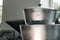 New industrial cooking pots on proffesional kitchen