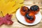 New Japanese superfood, grilled tangerines with the peel. A photo of the antioxidant grilled mandarines on the plate for longevity