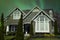 New Large Designer Home House Exterior Dramatic Northern Lights Sky Background