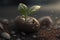 new life and green growth of seedling sprouting from soil seed, generative ai