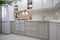 New light grey modern well designed kitchen interior