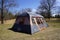 New Lisbon, Wisconsin USA - April 16th, 2022: Dark Gray Orange trim Ozark Trail 14 x 10 extra large tent.