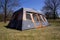 New Lisbon, Wisconsin USA - April 16th, 2022: Dark Gray Orange trim Ozark Trail 14 x 10 extra large tent.