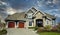 New Mansion Rockwork Exterior Maison Home House Stormy Clouds Sky Background