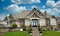 New Mansion Stucco Exterior Maison Home House Cumulus Clouds Sky Background