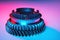 New metal gears spare parts for gearbox in two colors red and blue. Conceptual image of the mechanical elements of the