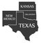 New Mexico - Kansas - Oklahoma - Texas labelled black