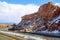 New Mexico road trip, the I-40 highway along mountains covered with snow, amazing landscape picturesque wintertime