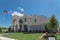 New model single-family house with American flag near Dallas, Texas