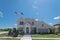 New model single-family house with American flag near Dallas, Texas