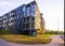 New modern apartment complex in Vilnius, Lithuania, modern low rise european building complex with outdoor facilities.