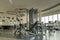 New normal concept and physical distancing within gym or fitness studio with modern fitness equipment for fitness events and more