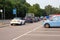 New normal during covid-19 as cars queue at Tesco Click & Collect early morning.