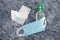 The new normal after covid-19, cleaning supplies to sanitize surfaces against bacteria and viruses including disinfectant wipe