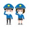 New normal lifestyle concept. police officers, Woman and man cops characters,security in uniform wearing face mask protect