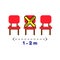 New normal, social distancing concept , waiting chairs for social distancing, vector, illustration