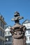 New Old Town of Frankfurt am Main with the rebuilt, historic house to the lichen and the Friedrich Stoltze fountain on the chicken