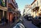 New Orleans, Louisiana, U.S.A - February 1, 2020 - The view of Bourbon Street from the back of a horse carriage