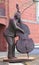 New Orleans, Louisiana, U.S.A - February 4, 2020 - Statue of a bass fiddle player near French Market