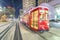 NEW ORLEANS, USA - FEBRUARY 2016: Red tram at night along city s