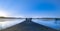 New paths, evening atmosphere at the lake. Light fog in the background