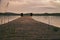 New paths, evening atmosphere at the lake. Light fog in the background