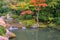 A new pond garden or yoko-en of Taizo-in temple at autumn. Kyoto. Japan