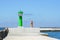 New port breakwaters with navigation towers in red and green