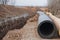 The new propylene pipeline DN 350 and DN 500 prepared for laying in a trench and for pumping oil and gas for an oil refinery