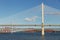 The new Queensferry Crossing bridge over the Firth of Forth with the older Forth Road bridge and the iconic Forth Rail Bridge