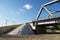 New railway bridge crossing Mures river. Arad county, Romania, Europe