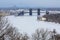 New railway bridge and frozen river Dnieper